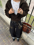 Retro Loose Fit Pocket Decoration Jeans