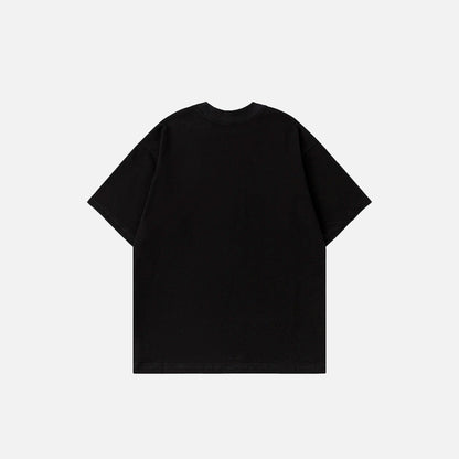 Back view of the black Y2K Butterfly Embroidery T-Shirt in a gray background 