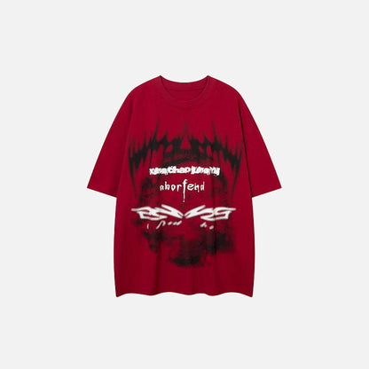 Front view of the red Blurring Ghost Print T-shirt in a gray background