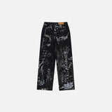 Gothic Graffiti Print Denim Pants