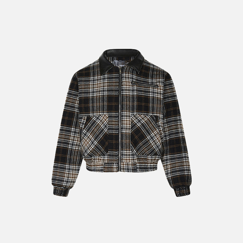 Front view of the black Loose Retro Plaid Striped Jacket in a gray background 