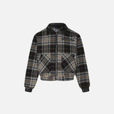 Front view of the black Loose Retro Plaid Striped Jacket in a gray background 