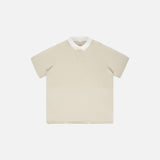 Front view of the khaki Y2k Loose Polo T-Shirt in a gray background