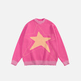Star Knitted Graphic Ripped Sweater