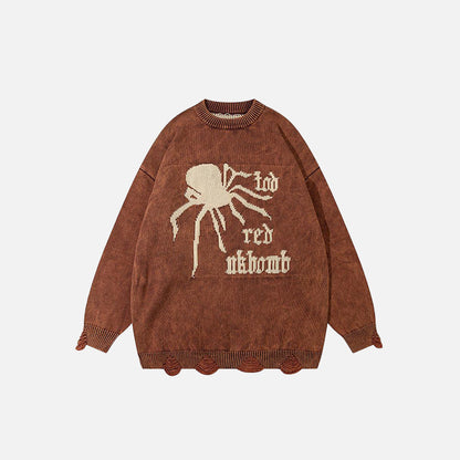 Spider Web Graphic Ripped Sweater