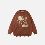 Spider Web Graphic Ripped Sweater
