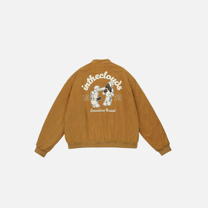 Back view of the yellow Y2k Loose Boxing Jacket in a gray background 