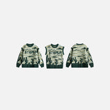 Front & Back view of the green Women's Desert Waves Cactus Knit Sweater in a gray background