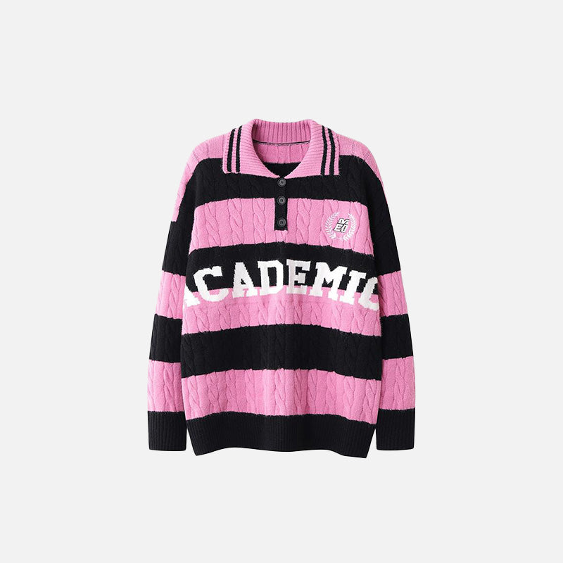 Y2k Polo Striped Loose Sweater