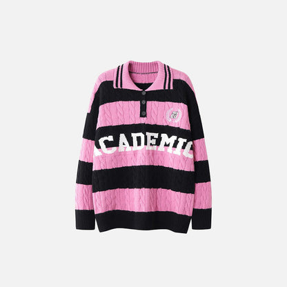Y2k Polo Striped Loose Sweater