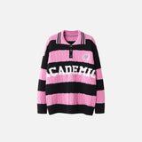 Y2k Polo Striped Loose Sweater