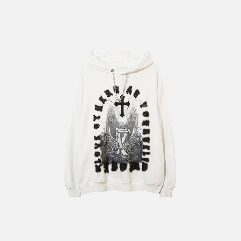 Vintage Angel Cross Print Hoodie