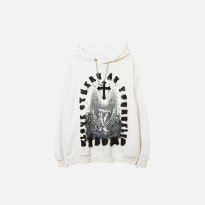 Vintage Angel Cross Print Hoodie