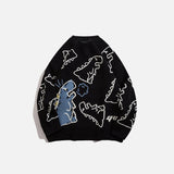 Loose Dinosaur Graffiti Knitted Sweater