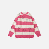 Loose Stripped Distressed Knitted Sweater