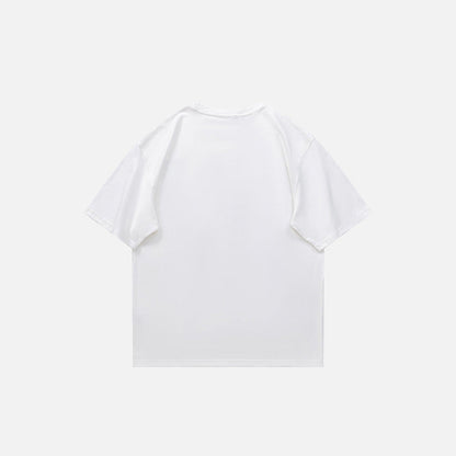 Back view of the white Loose Baseball T-shirt in a gray background