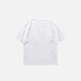 Back view of the white Loose Baseball T-shirt in a gray background