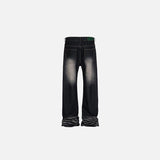 Back view of the black Vintage Washed Wide-Leg Jeans in a gray background