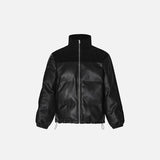 Front view of the black Loose Padded PU Leather Jacket in a gray background 