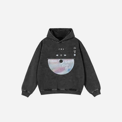 Front view of the black Y2K Retro Soundwave Hoodie in a gray background
