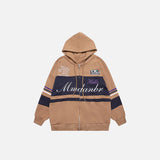 Retro Color Contrast Zip-up Hoodie
