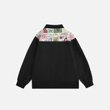 Graphic Printed Rib Sleeve Zip-up Oversized Jacket