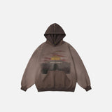 Vintage Sunset Print Hoodie