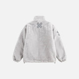 Back view of the gray Cross-Emblem Sherpa Jacket in a gray background