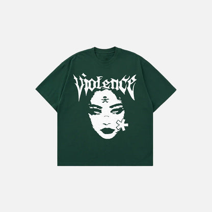 Front view of the green Vintage Women's Gothic T-Shirt in a gray background