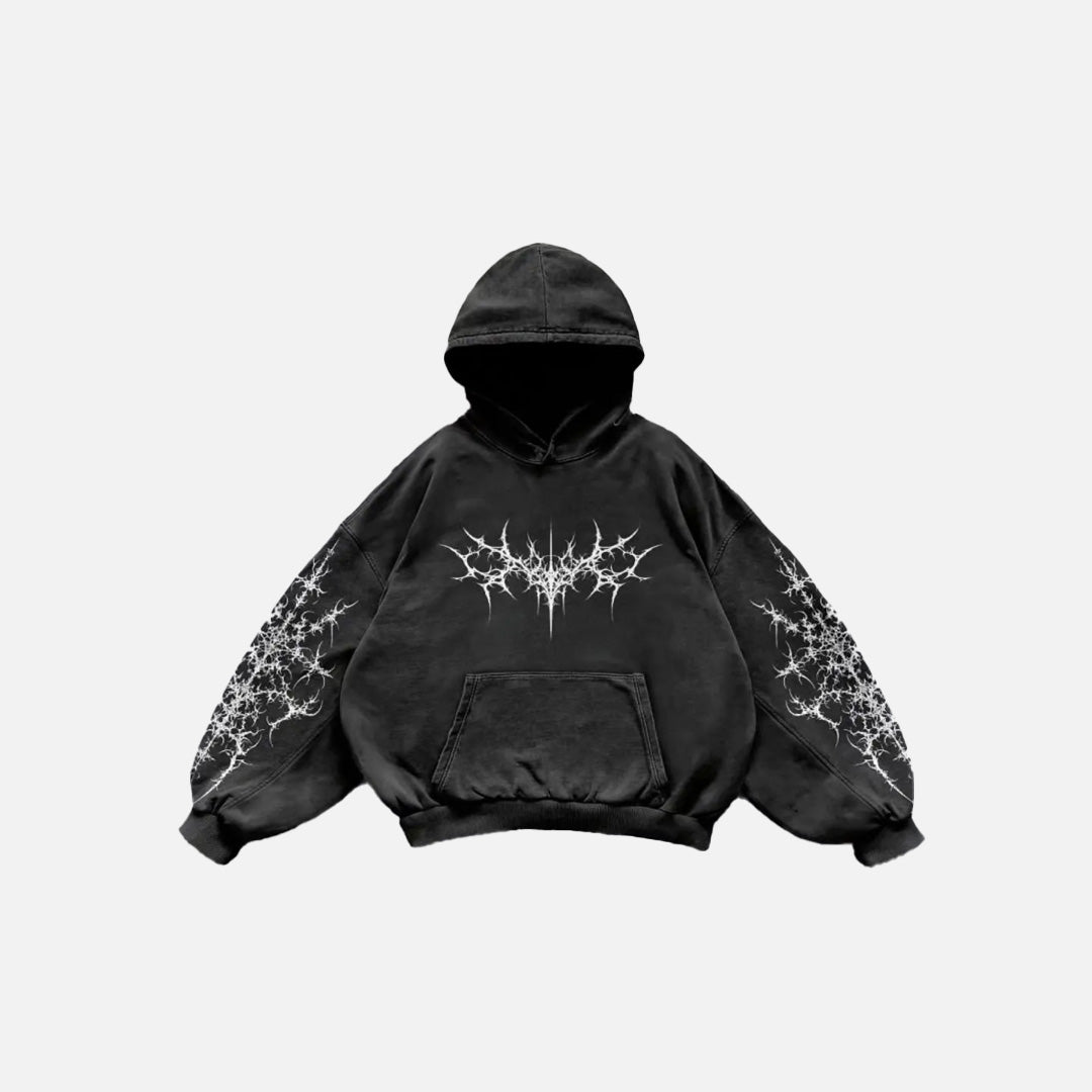 Front view of the black Gothic Tribal Design Hoodie