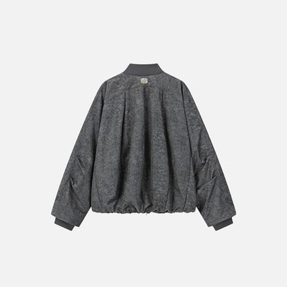 Back view of the dark gray Charcoal Classic Jacket in a gray background
