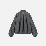 Back view of the dark gray Charcoal Classic Jacket in a gray background