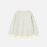 Back view of the beige Bulldog Loose Knitted Sweater in a gray background