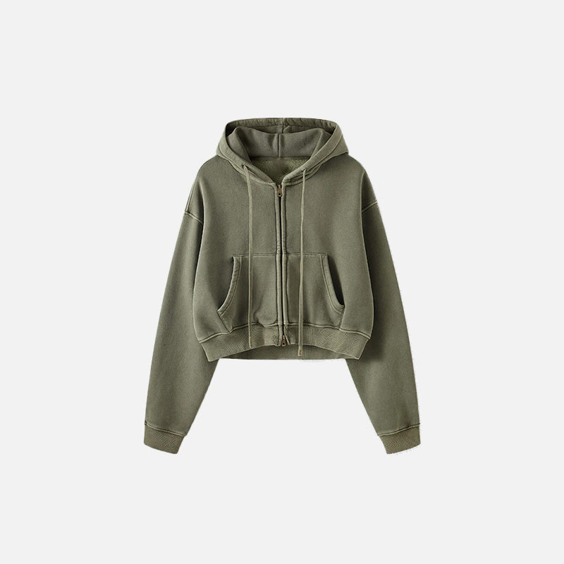 Front view of the grey green Women's Fleece Zip-up Hoodie in a gray background 