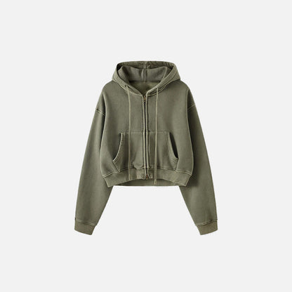Front view of the grey green Women's Fleece Zip-up Hoodie in a gray background 