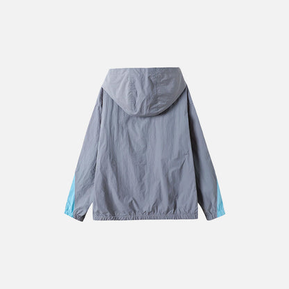 Back view of the gray Windbreaker Reflective Jacket in a gray background