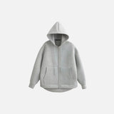 Front view of the gray Classic Zip-Up Hoodie in a gray background
