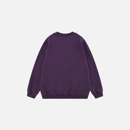Back view of the purple Mystic Midnight Sweatshirt in a gray background