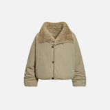 Luxurious Velvet High Collar Padded Faux Fur Jacket