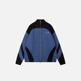 Patchwork Zip-up Stand Sweater