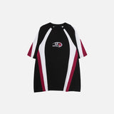 Front view of the Retro Star Embroidery Sports T-shirt in a gray background 