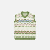 Front view of the green Y2k Fuzzy Star Twinkle Knitted Vest in a gray background 