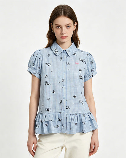 Ruffle Hem Plaid Short Sleeve Shirt