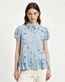Ruffle Hem Plaid Short Sleeve Shirt