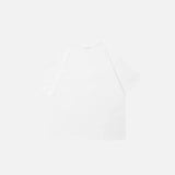 Back view of the white Distorted Portrait Graphic T-shirt in a gray background 
