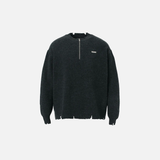 Retro Grunge Distressed Knit Half Zipper Sweater