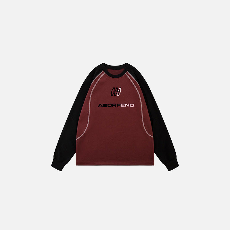Front view of the red Endgame Script Sweatshirt in a gray background