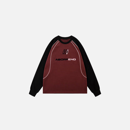 Front view of the red Endgame Script Sweatshirt in a gray background