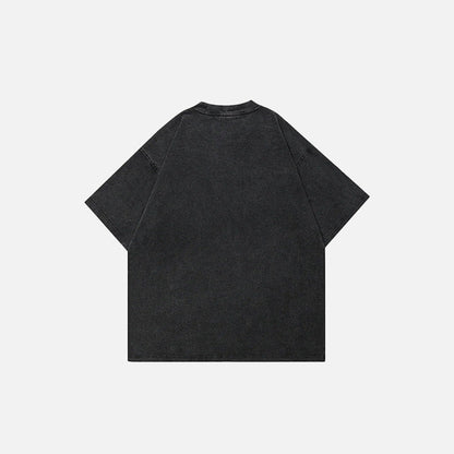 Back view of the black Gothic Castle Graphic T-shirt in a gray background 