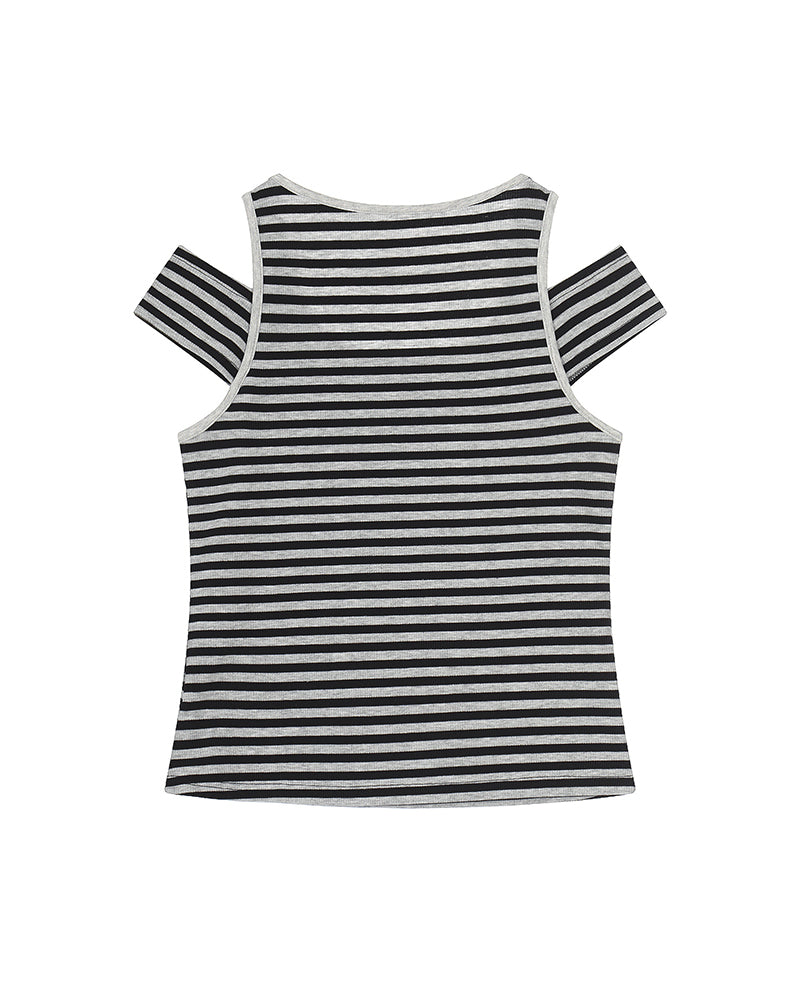 Striped Cold-Shoulder Fitted Top